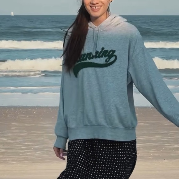 H&M running terry oversized sweatshirt patch hoodie track & field race heather - Picture 9 of 10